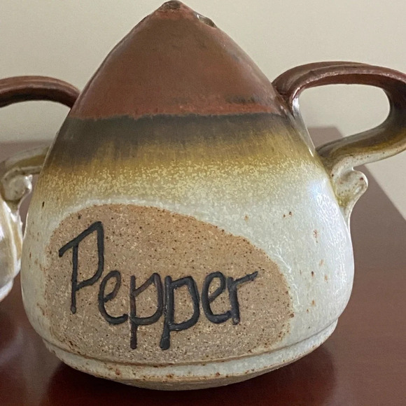 1980 Greg Wooten Indian River Pottery Brown Organic Earth stoneware Salt Pepper - Picture 3 of 10